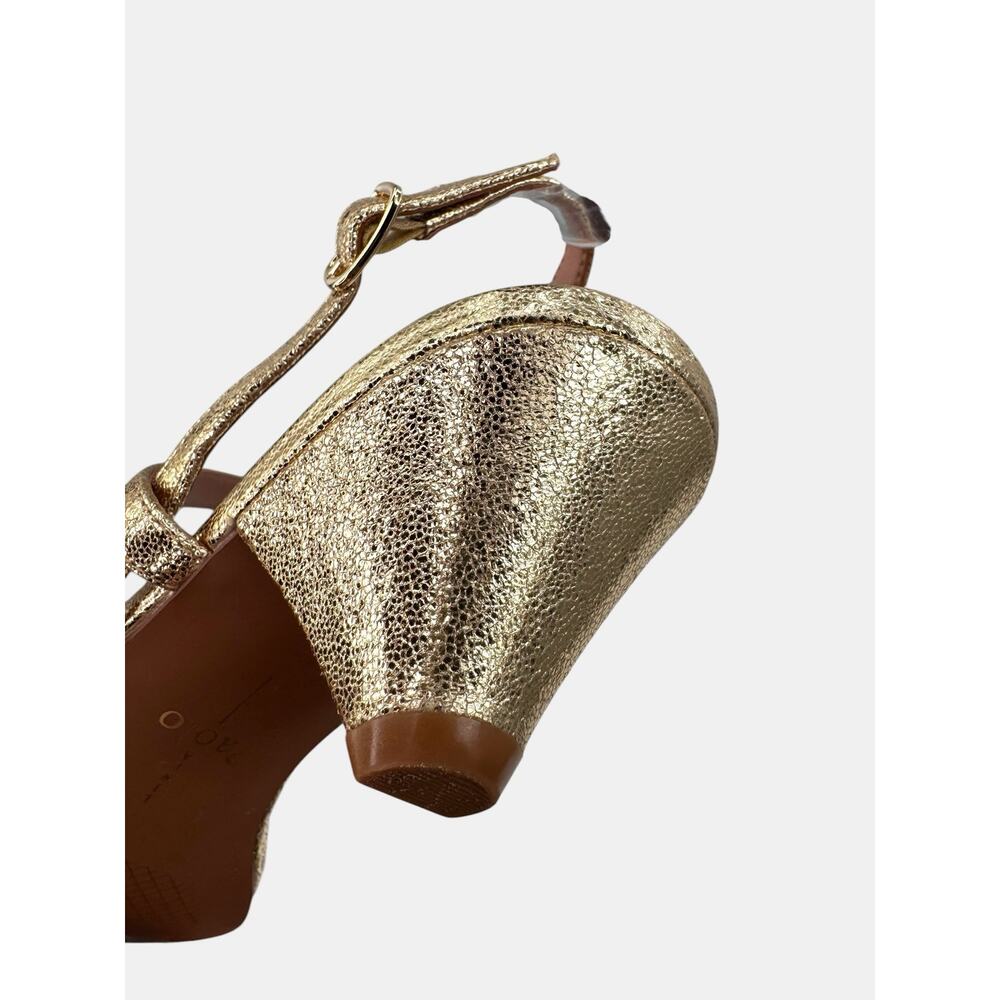 Linea Paolo Cannes-L Strappy Kitten Heel Sandal Gold Crinkle Metallic Leather 7M - Picture 7 of 15
